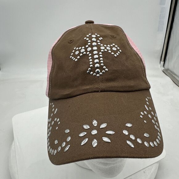 Womens Cowgirl Cap Cadet Rhinestone Cross Wings Pink Cowgirl Hardware Christian - Picture 1 of 9